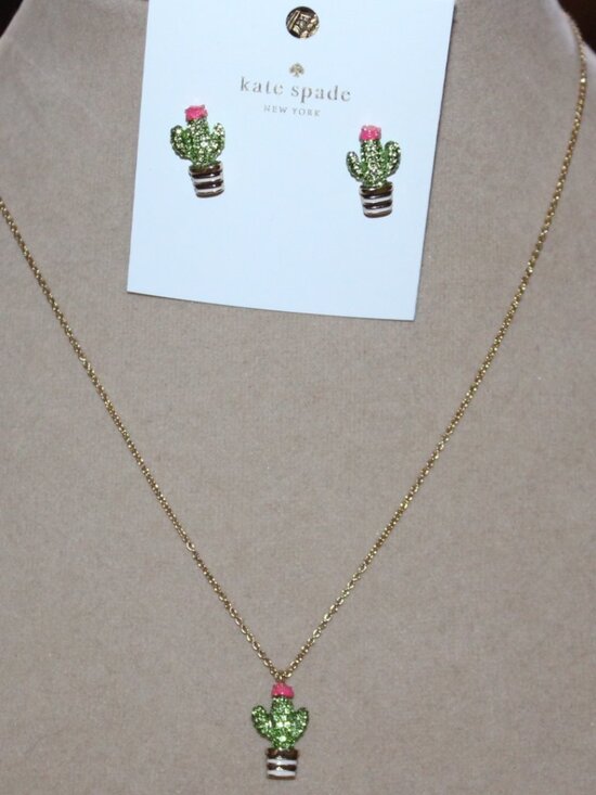 kate spade Jewelry - NWT Kate Spade Scenic Route Gold Plated Pave Cactus Necklace & Stud Earrings Set